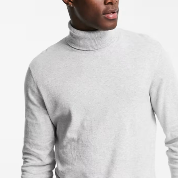 ASOS Other - ASOS Design Knitted Cotton Roll Neck Sweater in Light Heather Gray